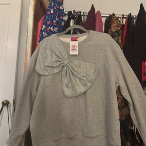 Queen of Sparkles Grey Rhinestone Bow Sweatshirt NWT